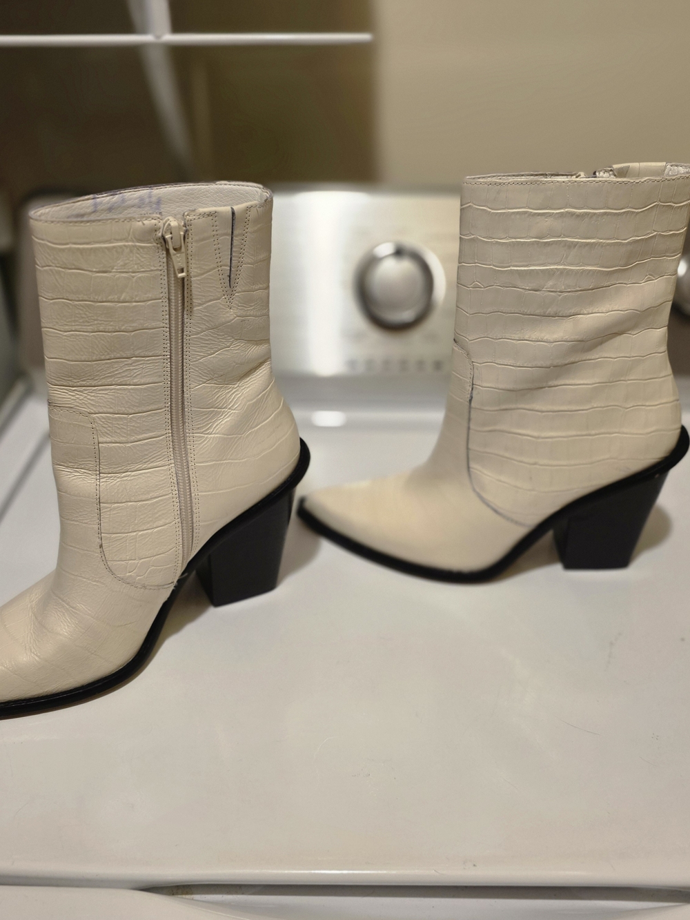 Matisse Caty Cream Croc-Embossed Pointed Toe Ankle Booties - Picture 8 of 9